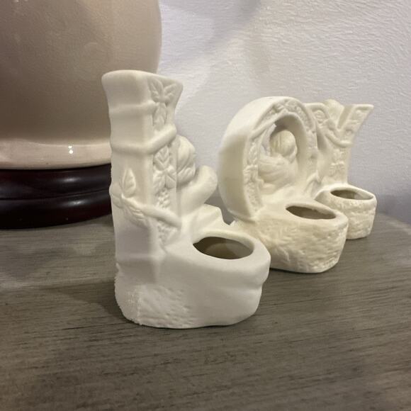 Vintage Candle Holders JOY Ceramic Cherub Angel‎ Christmas Holiday set of 3 - Picture 8 of 11